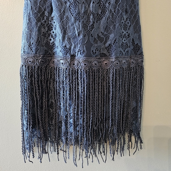Two Sisters Shimmy Cocktail Spaghetti  Straps Tassel Mini Dress Steel Blue Sz 6. - Picture 13 of 16